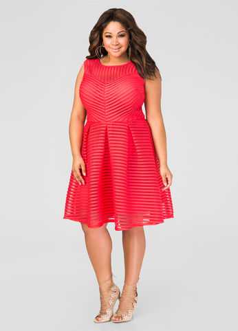 Mesh Stripe Skater Dress