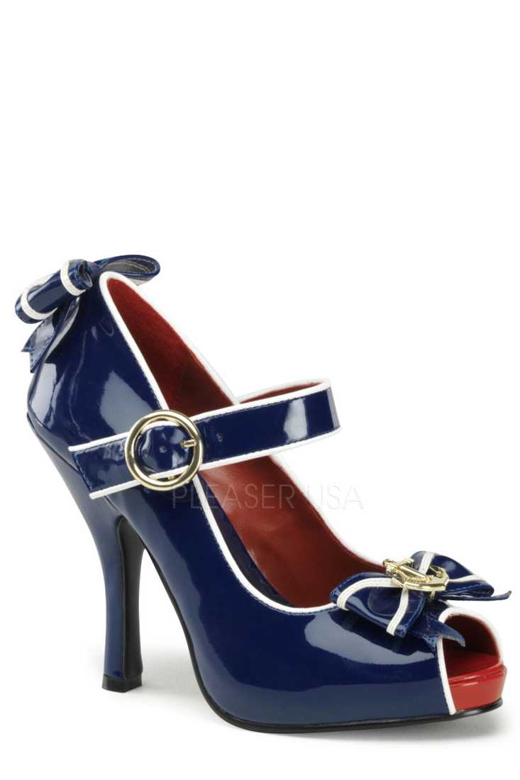 Blue White Anchor Bow Maryjane High Heels Patent