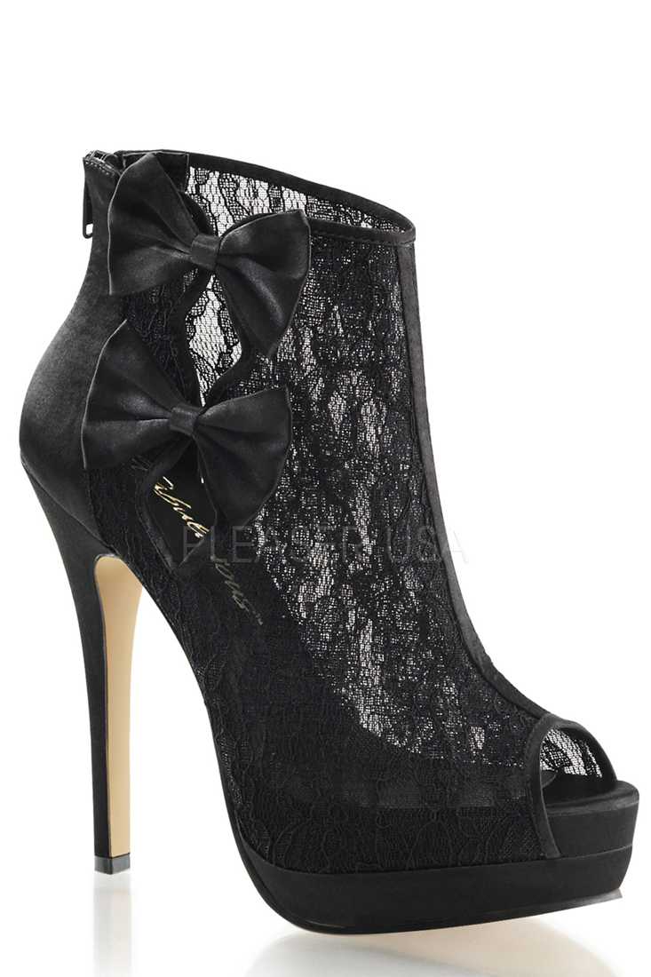 Black Double Side Bow Booties Lace Satin
