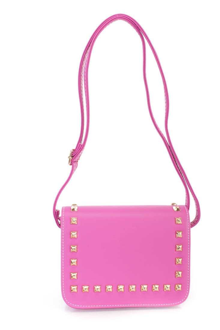 Magenta Studded Faux Leather Handbag