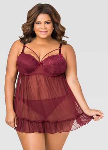 Strappy Floral Lace Mesh Lingerie Set