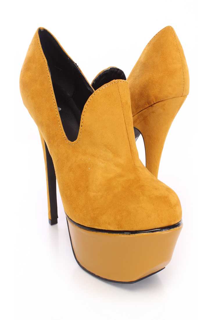 Mustard Loafer Platform Booties Faux Suede
