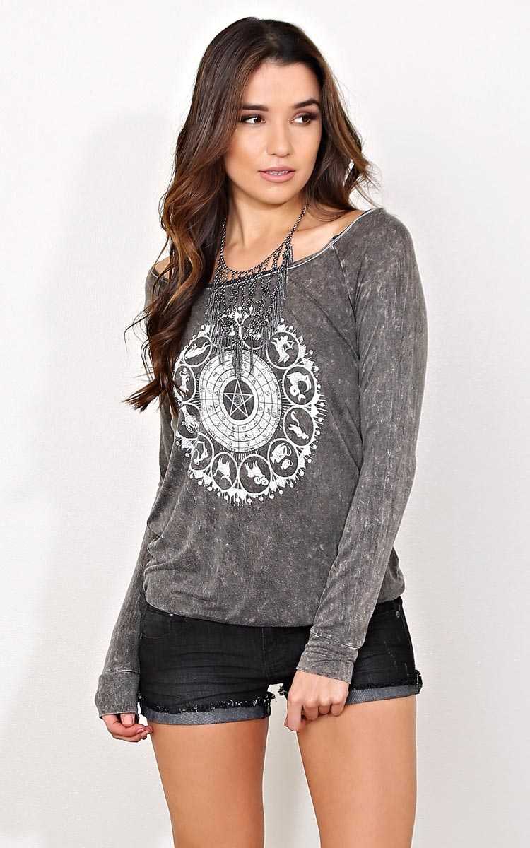 Year Of The Zodiac Graphic Knit Top - MED - Charcoal in Size Medium by Styles For Less
