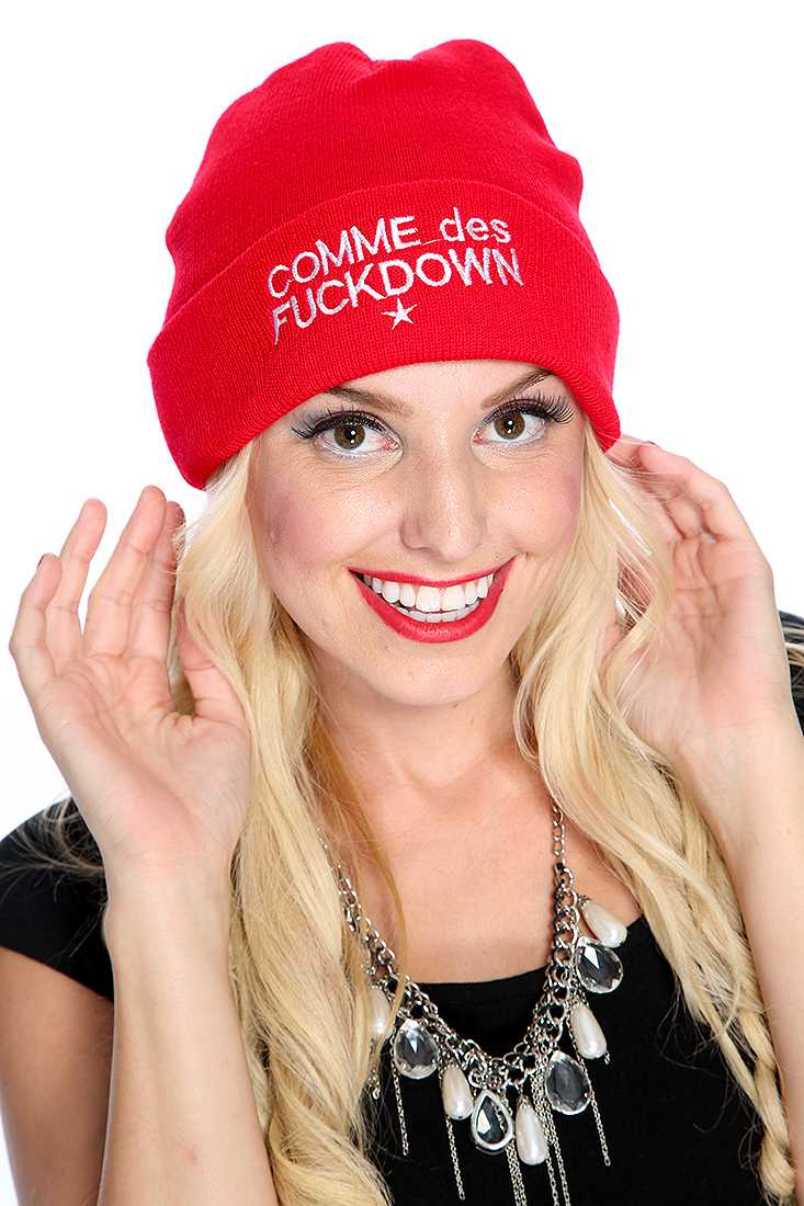 Red Wording Print Cute Casual Beanie