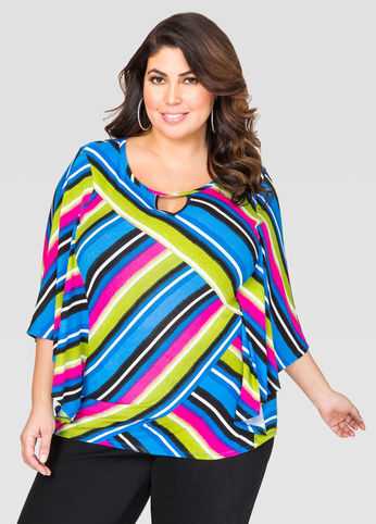 Striped Keyhole Poncho Top