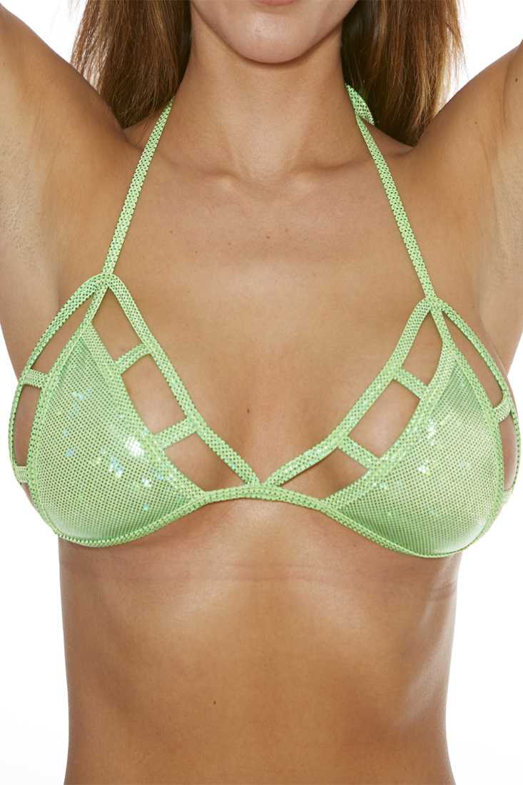 Green One Piece Sparkle B Dazzle Hologram Strappy Triangle Top