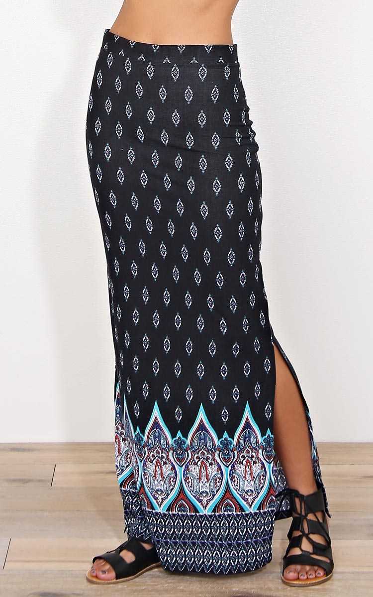Jasmine Knit Maxi Skirt - XLGE - Black Combo in Size X-Large by Styles For Less