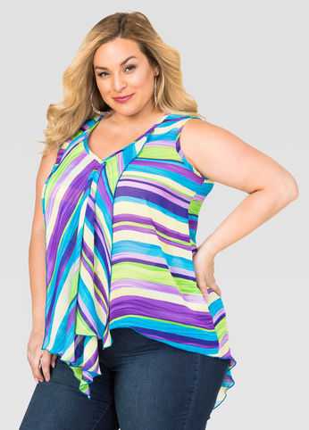 Sheer Stripe Ruffle Front Tank