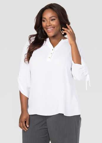 Drawstring Sleeve Crepe Blouse