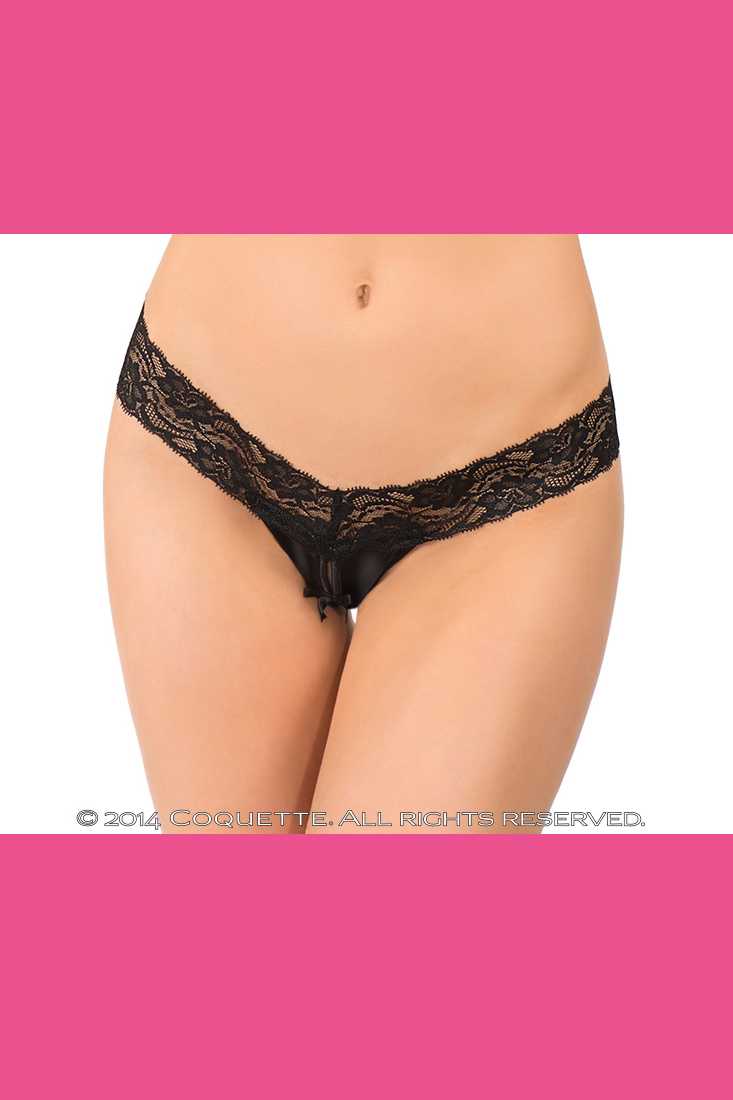 Black Wet Look Crotchless Thong