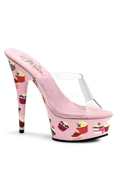 Clear Baby Pink Cupcake Printed Platform High Heels