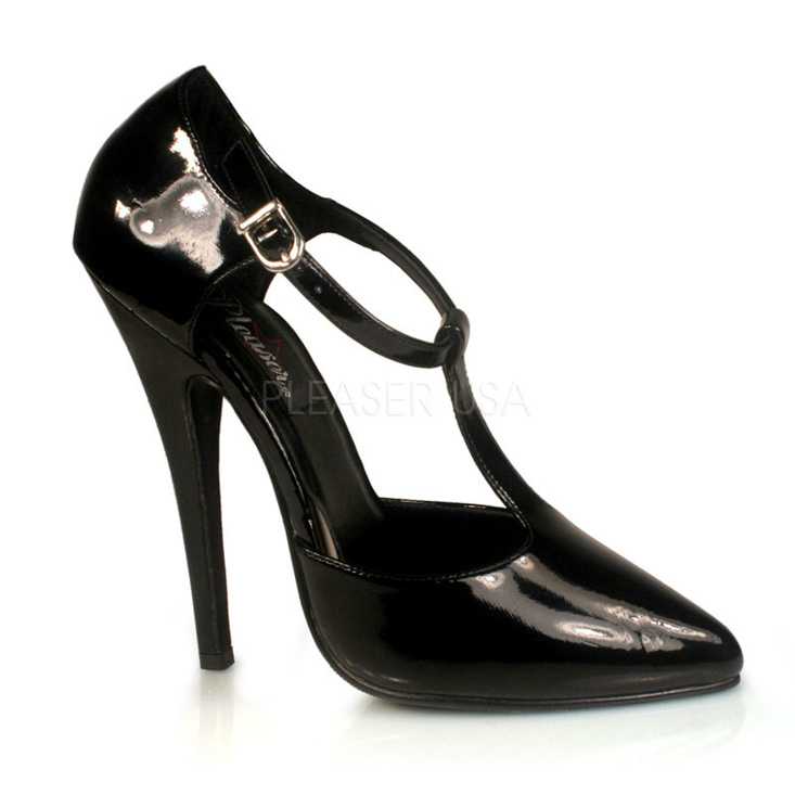 Black Patent T Strap Single Sole High Heels