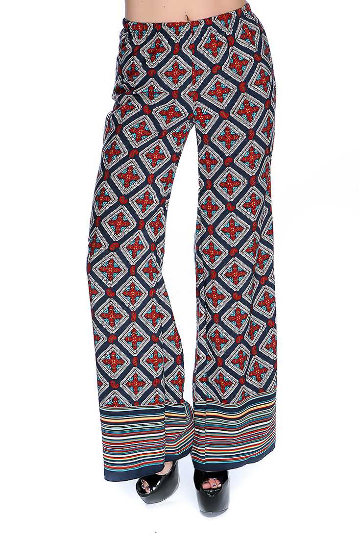 Navy Rust Prints Wide Leg Pants