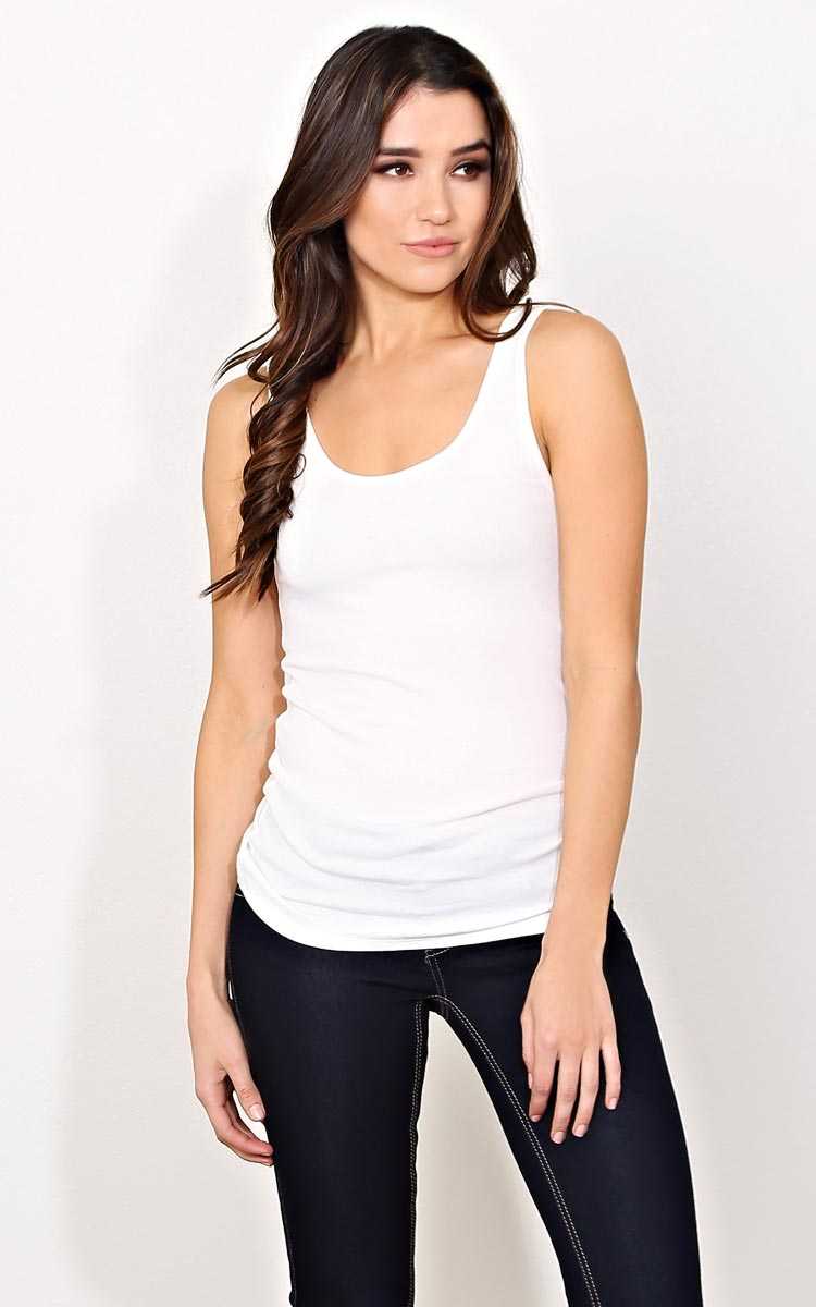 White Rib Knit Simple Tank - - Ivry/Natrl in Size by Styles For Less