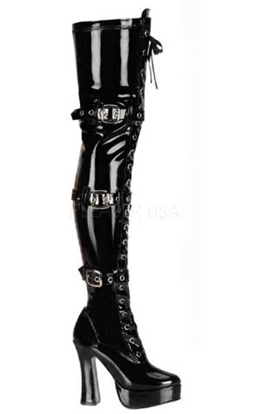 Black Stretch Patent Platform Thigh High Boots