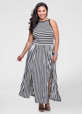 Striped Double Slit Maxi Dress