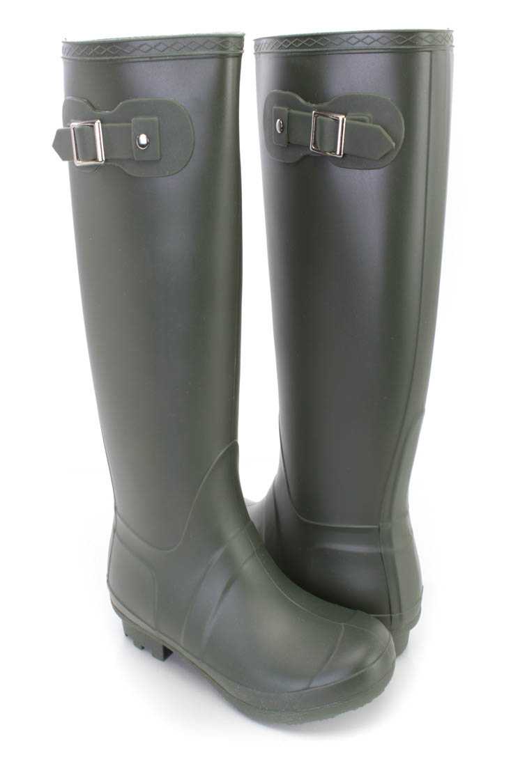 Olive Slip On Rubber Rain Boots PVC