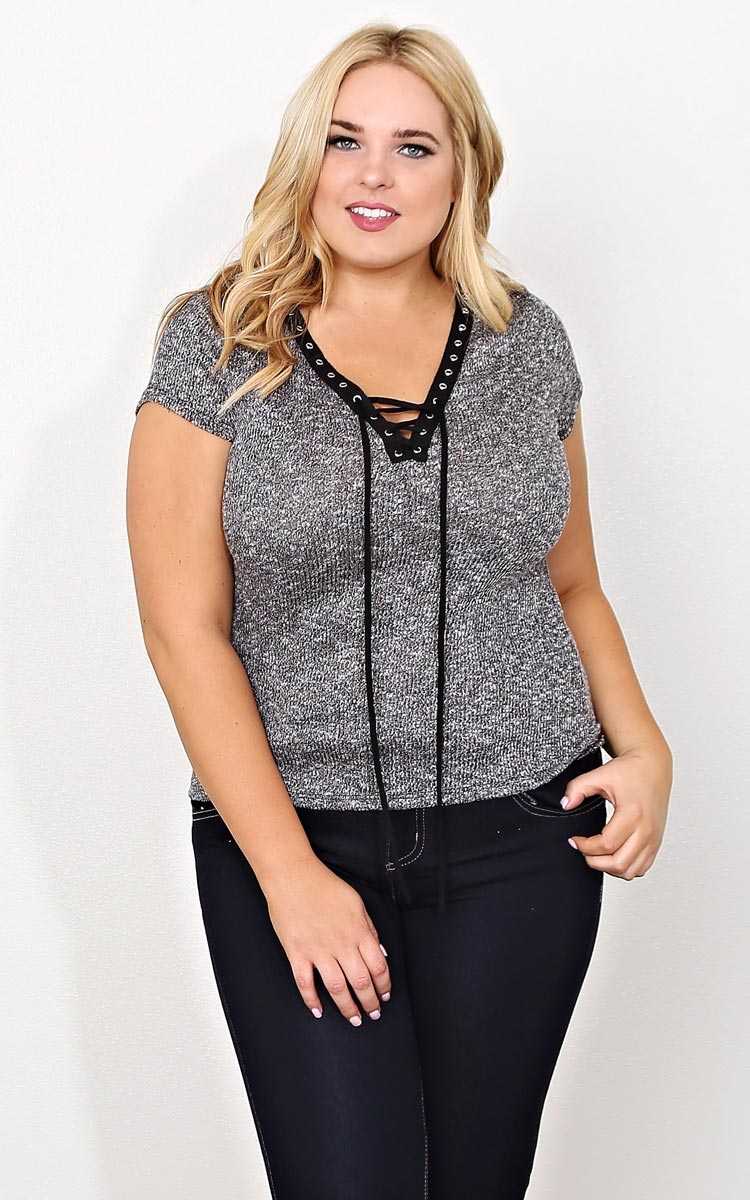 Plus Size Tiana Marled Knit Top - Charcoal in Size by Styles For Less
