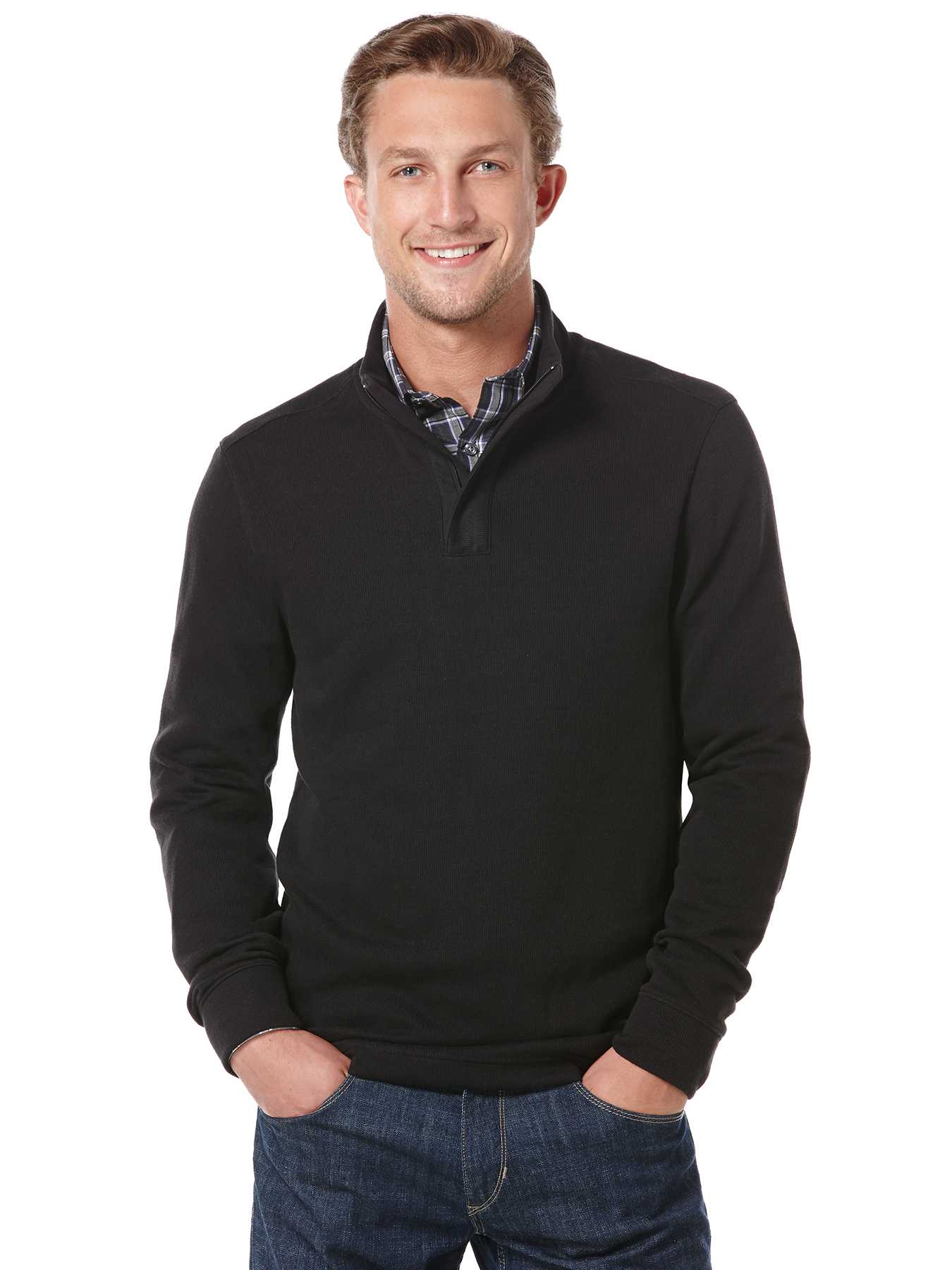 Perry Ellis Long Sleeve Quarter Zip Ribbed Knit
