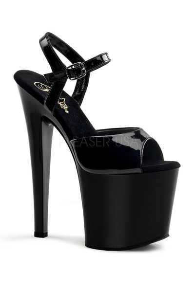 Black Patent Strappy Platform High Heels