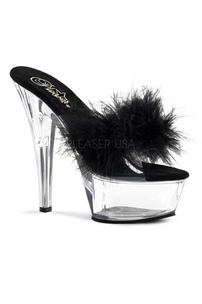 Clear Black Faux Fur Platform High Heels