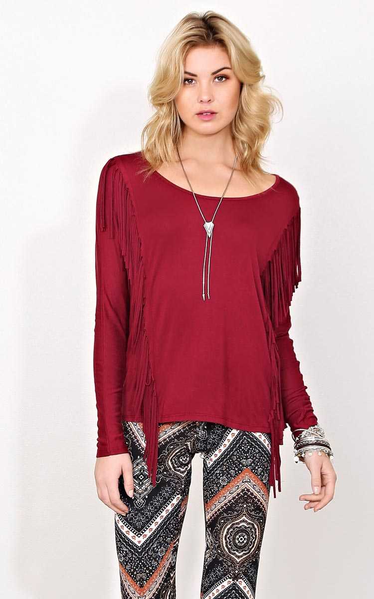 Ryder Knit Fringe Top - - Burgundy in Size by Styles For Less