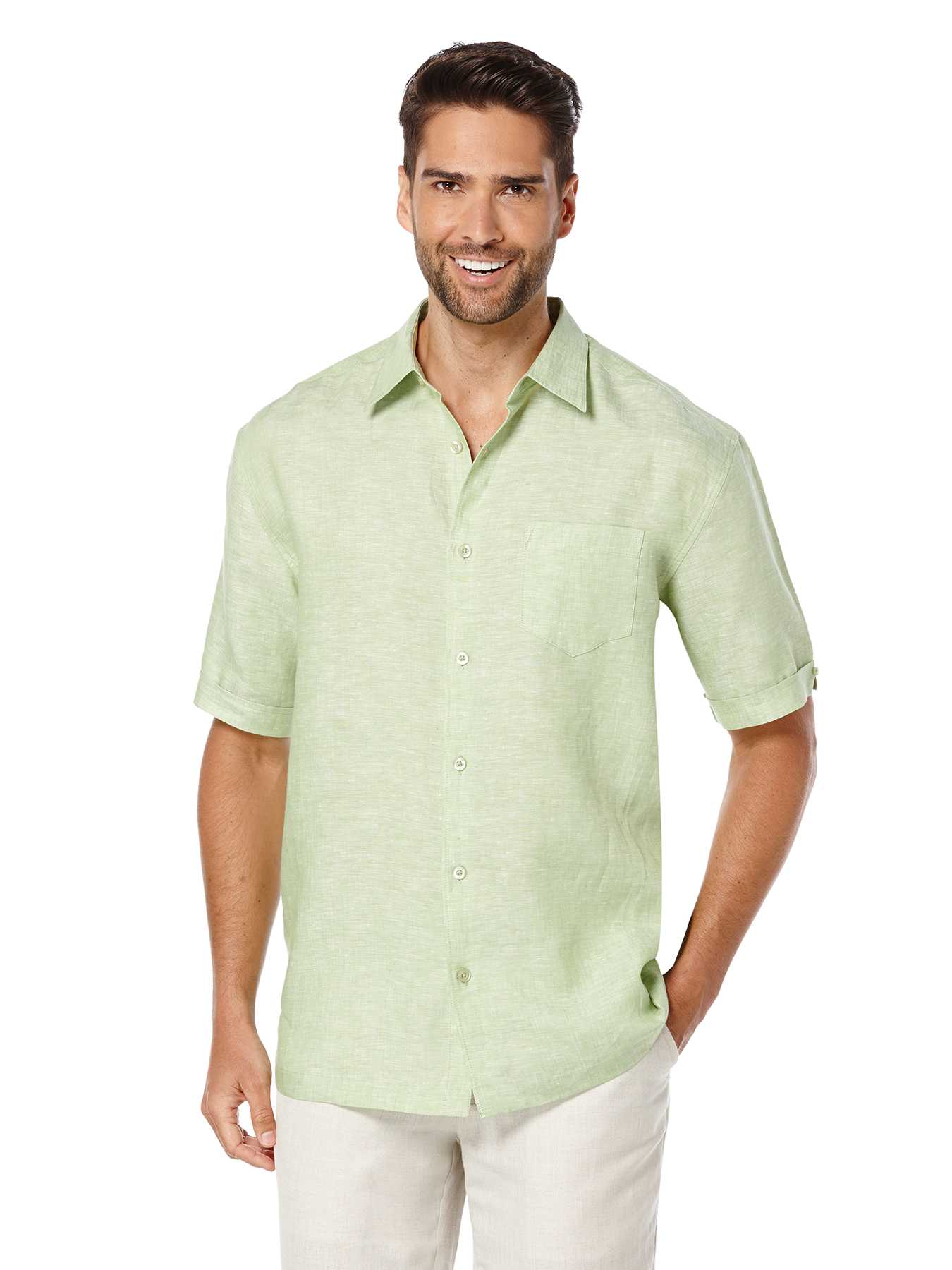 Cubavera 100% Linen Short Sleeve 1 Pocket Cross Dye Shirt