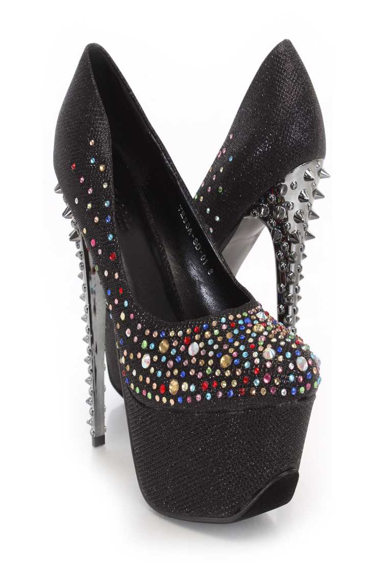 Black Shimmery Rhinestone Platform Heels