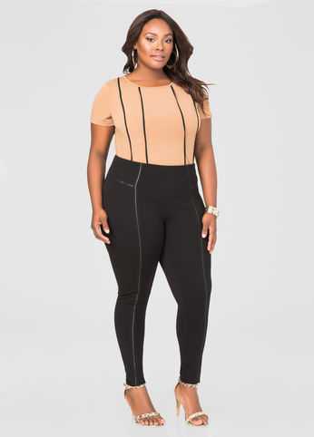 Faux Leather Trim Ponte Pant