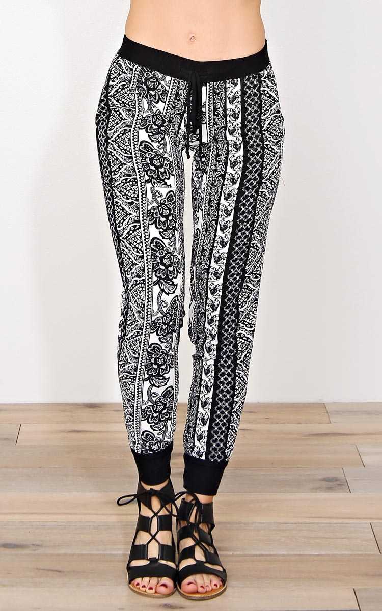 Total Gypsy Woven Joggers - SML - Black/White in Size Small by Styles For Less