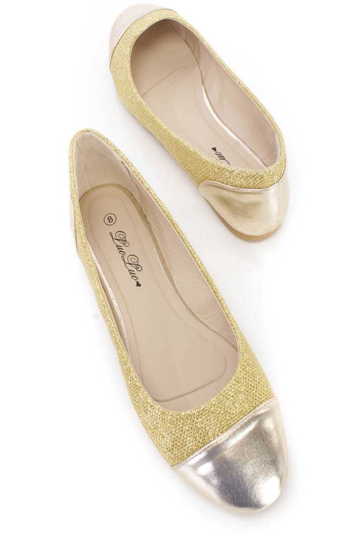 Gold Tinsel Shimmer Flats Faux Leather