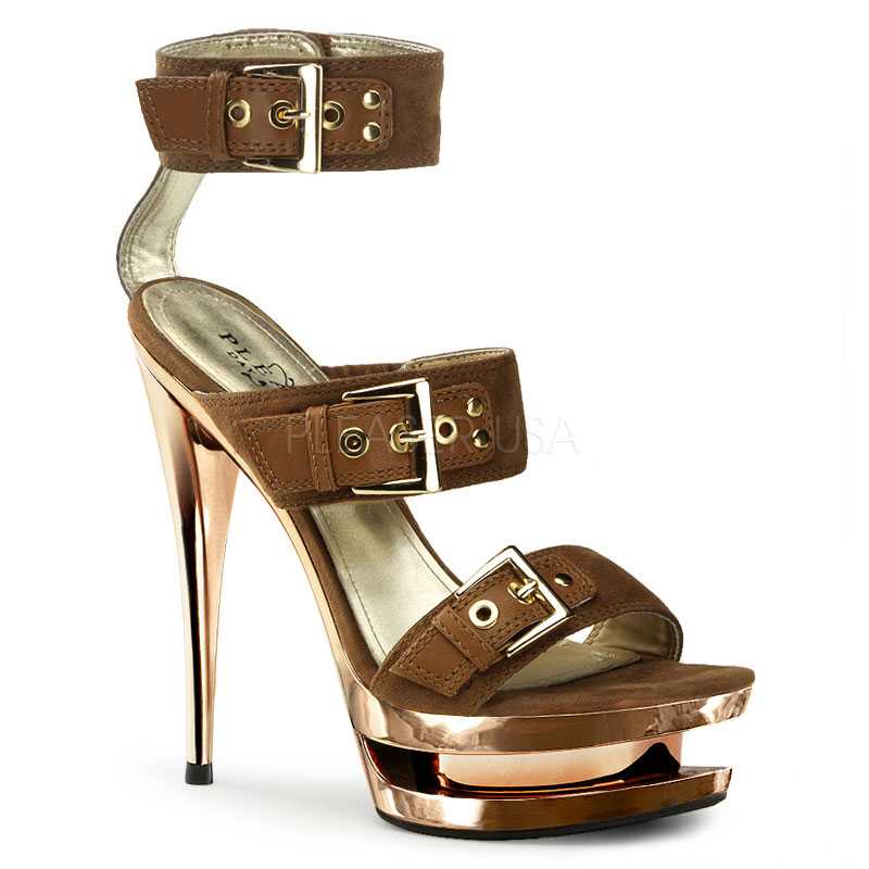 Cocoa Rose Gold Buckle Strappy High Heels Faux Suede