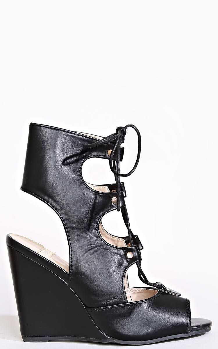 Tina Lace Up Wedges - Black in Size by Styles For Less