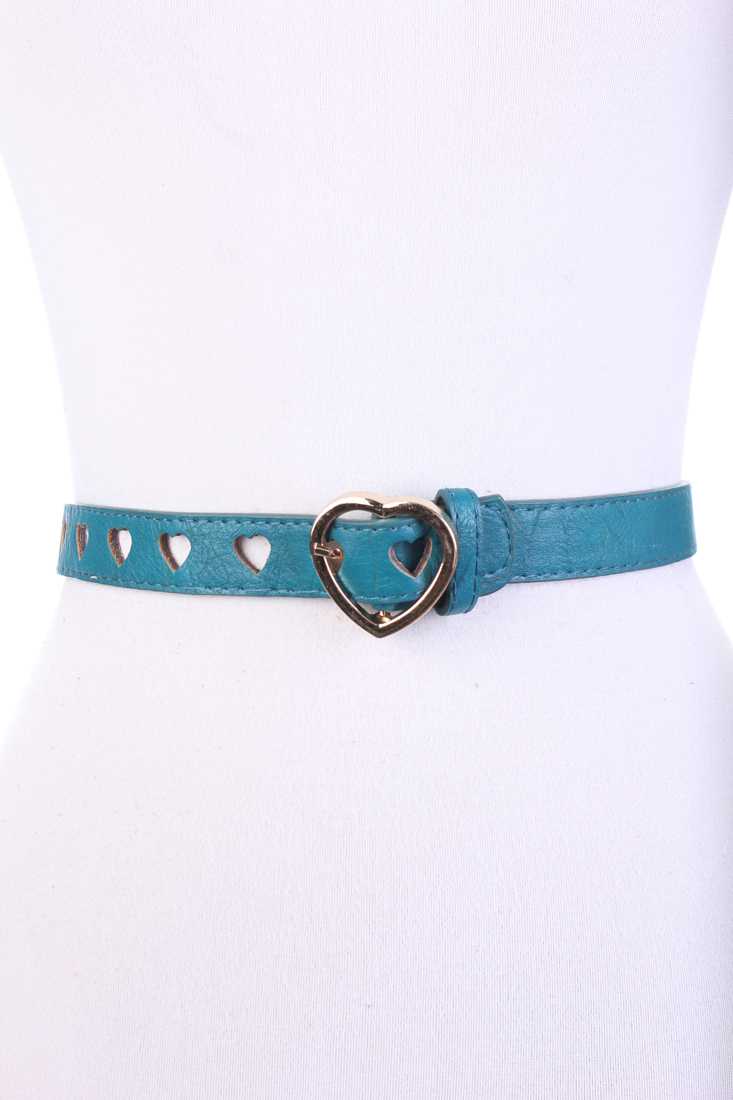 Teal Heart Cut Out Pattern Design Faux Leather Belt