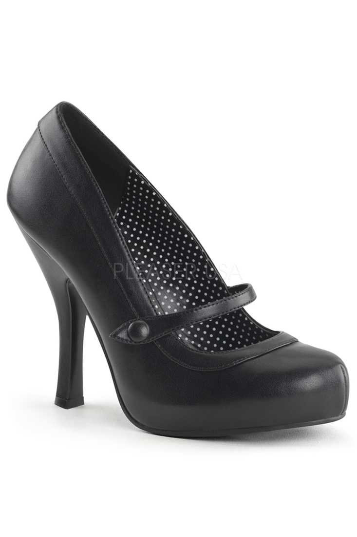 Black Leather Strapped High Heels Faux Leather