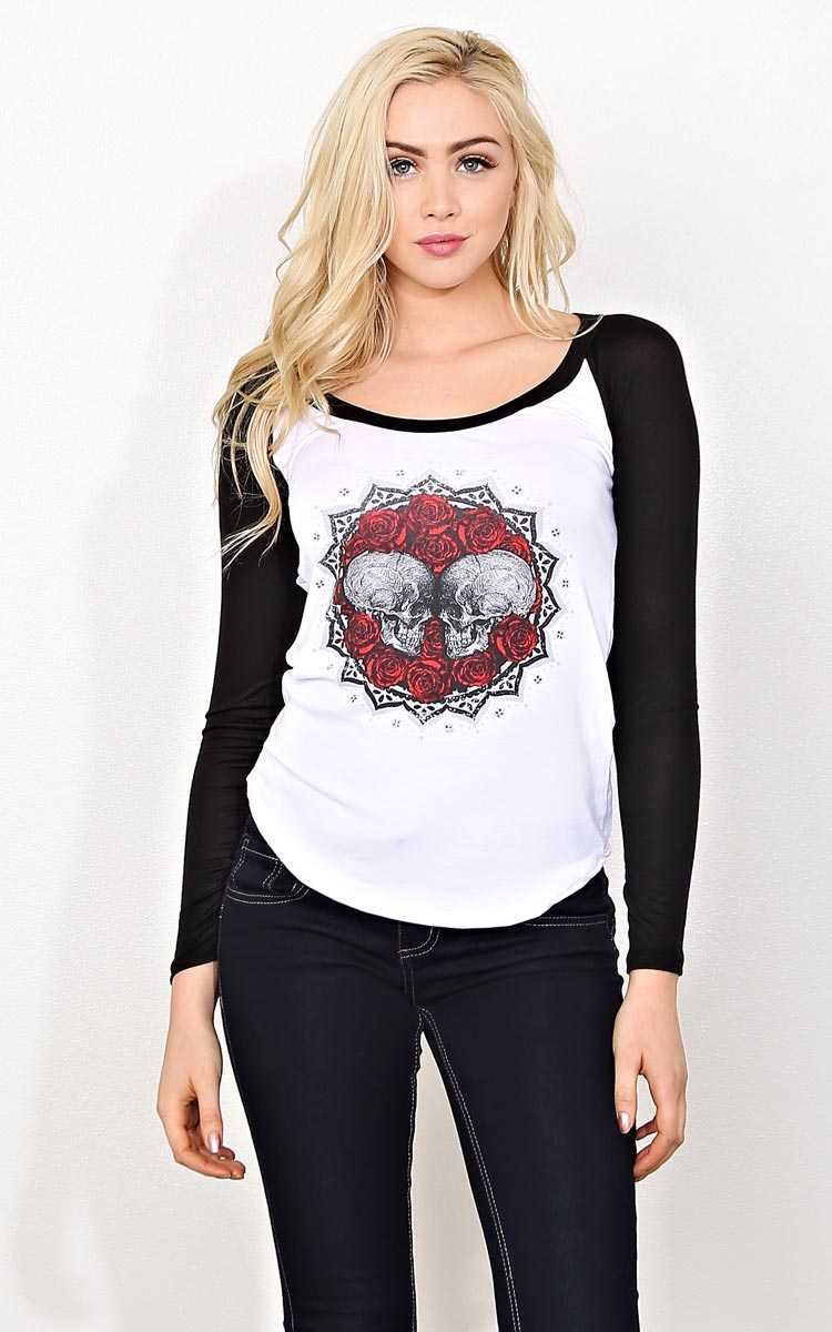 Dark Romance Knit Baseball Tee - - Black Combo in Size by Styles For Less