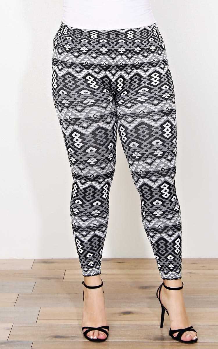 Plus Size Colder Weather Fleece Lined Leggings - N/S - Black/White by Styles For Less