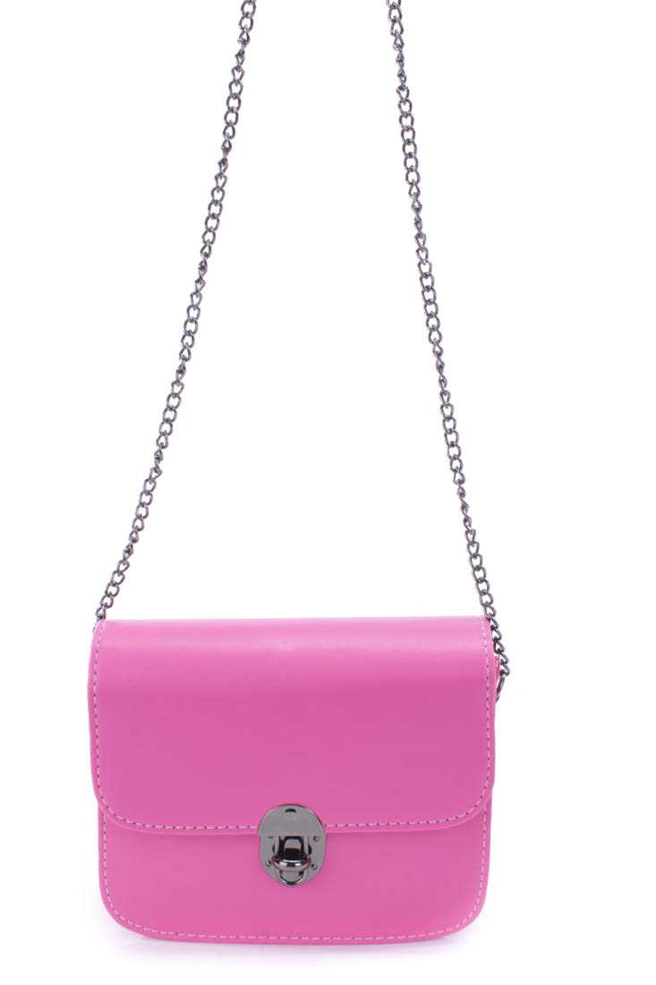 Fuchsia Twist Lock Mini Chain Shoulder Handbag