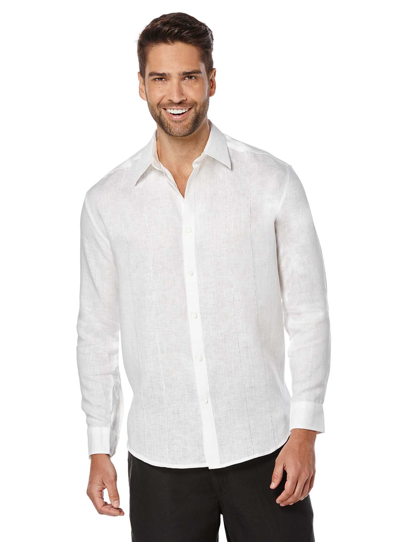 Cubavera 100% Linen Long Sleeve Panel with Embroidery Shirt