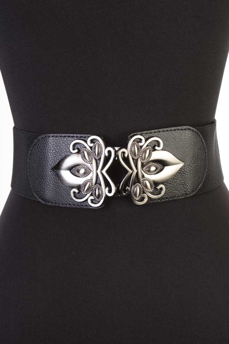 Black High Polish Intricate Design Waist Belt