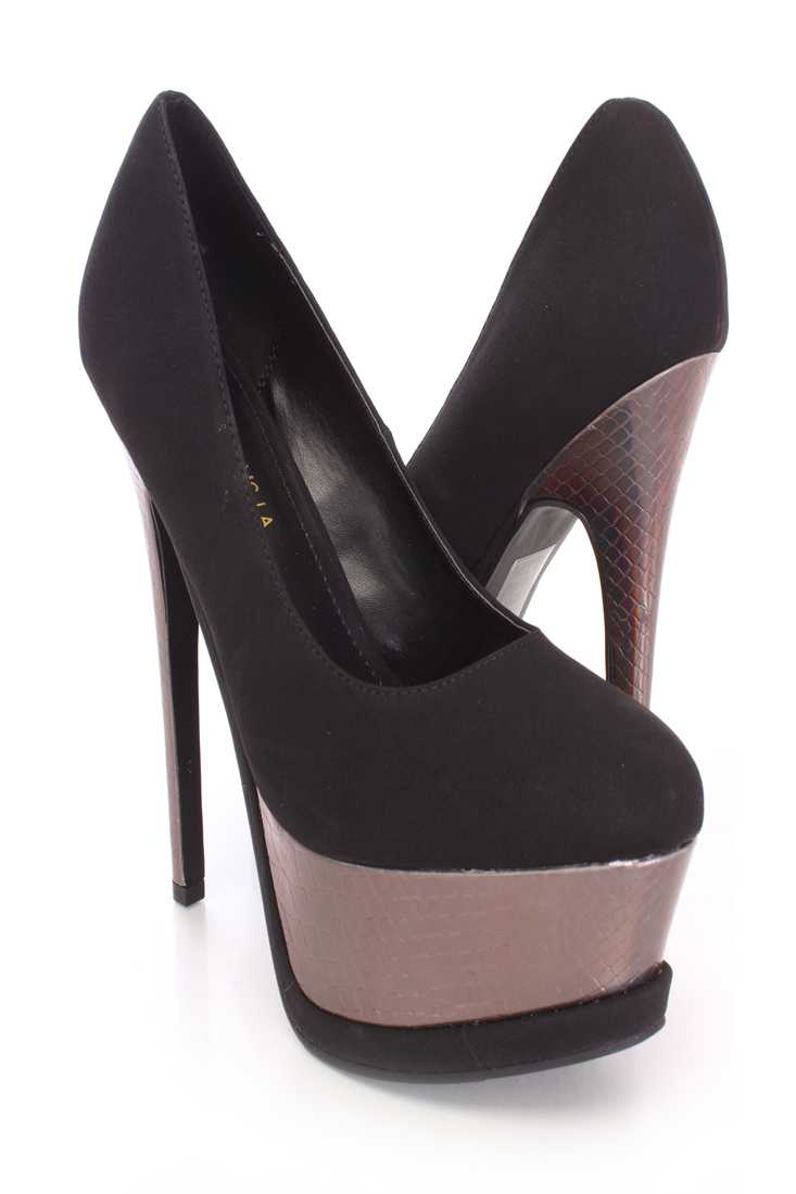Black Holographic Platform High Heels Nubuck