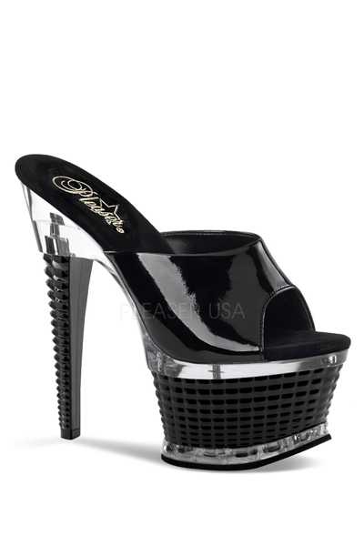 Black Patent Slip On Textured Platform High Heels