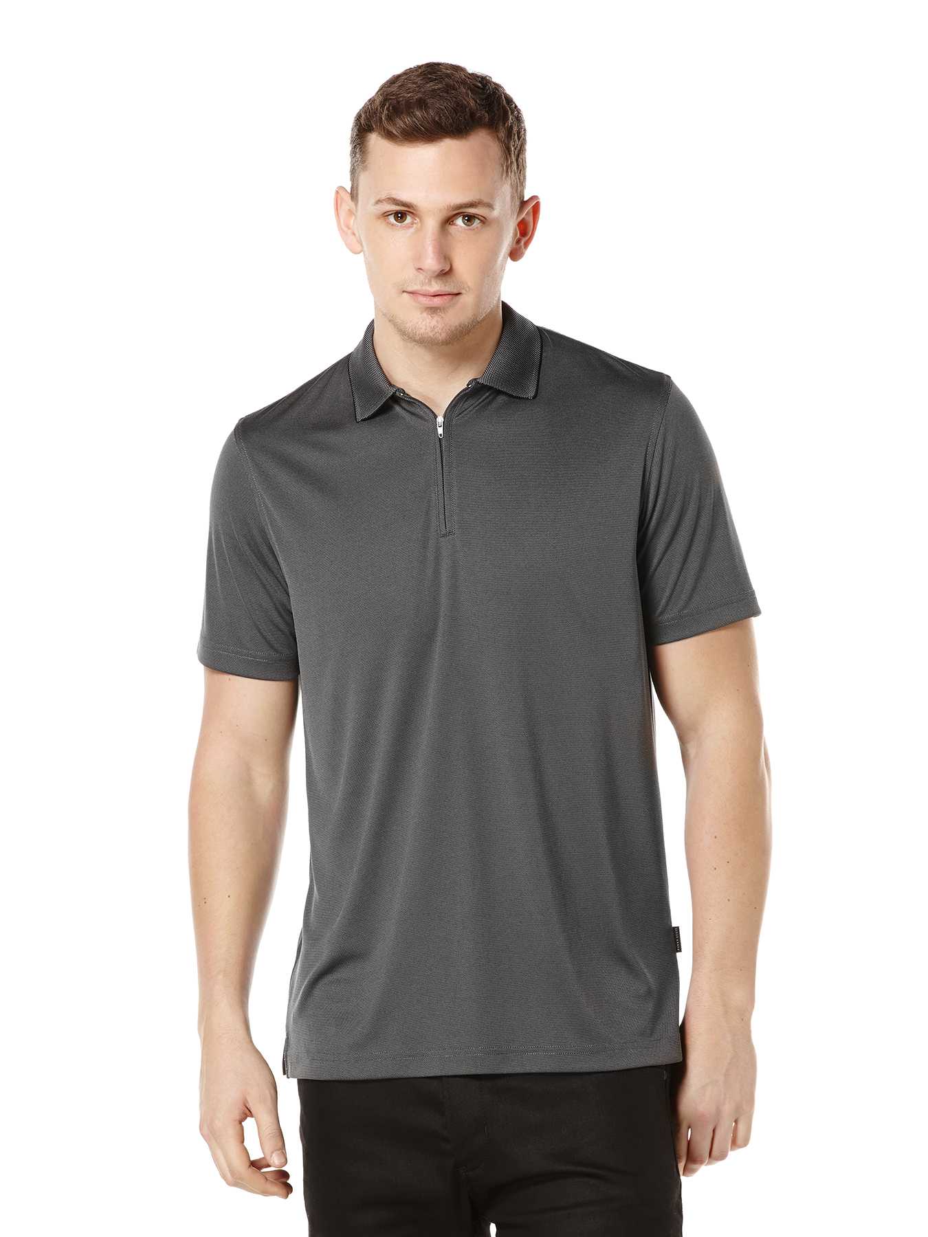 Perry Ellis Short Sleeve Iridescent Zip Collar Polo