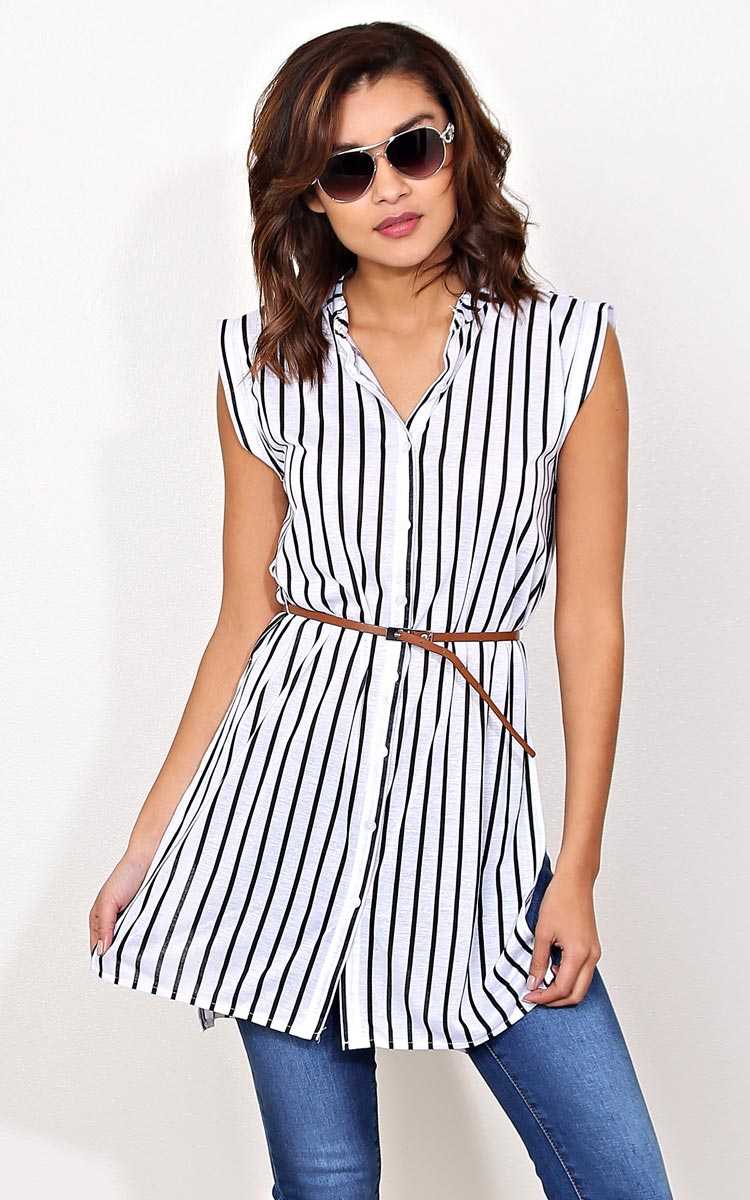 Say It Knit Belted Tunic - - Black/White in Size by Styles For Less
