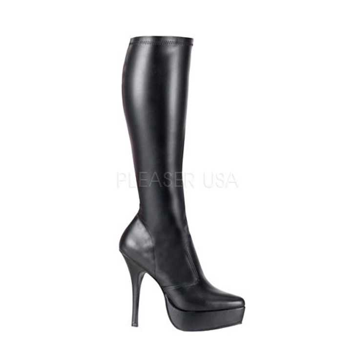 Black Knee High Boots Stretch Faux Leather
