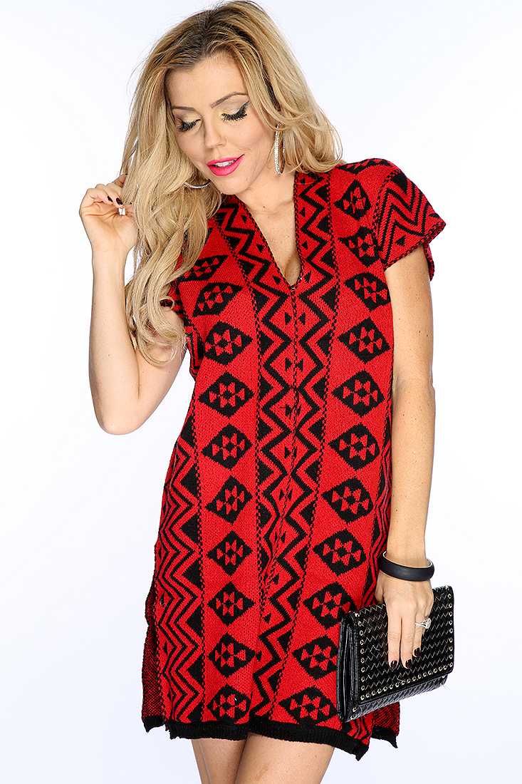 Cute Red Black Long Sleeve Pull Over Sweater