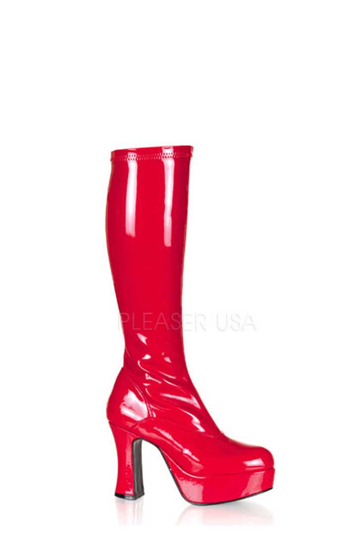 Red Chunky Platform GoGo Boots Patent