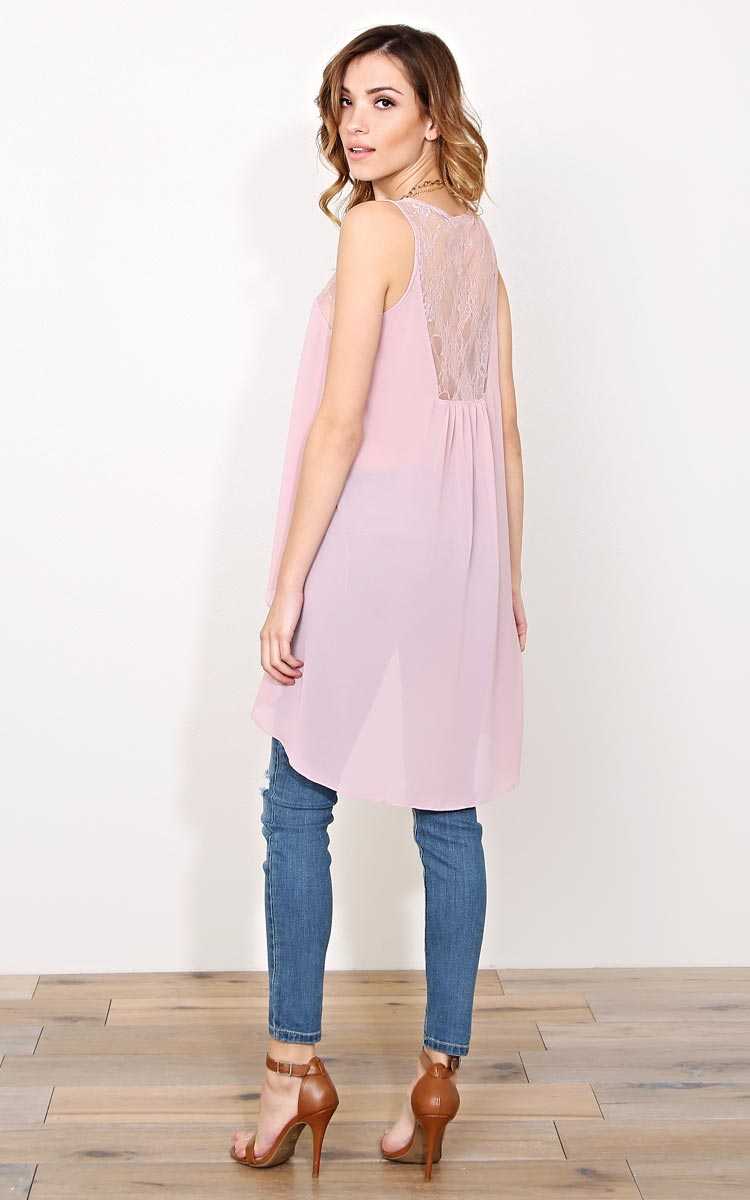 Chrissa Lace Inset Woven Tunic - SML - Mauve in Size Small by Styles For Less