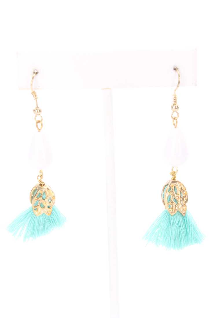 Mint Gold Two Toned Raindrop Pendant Fringe Earrings
