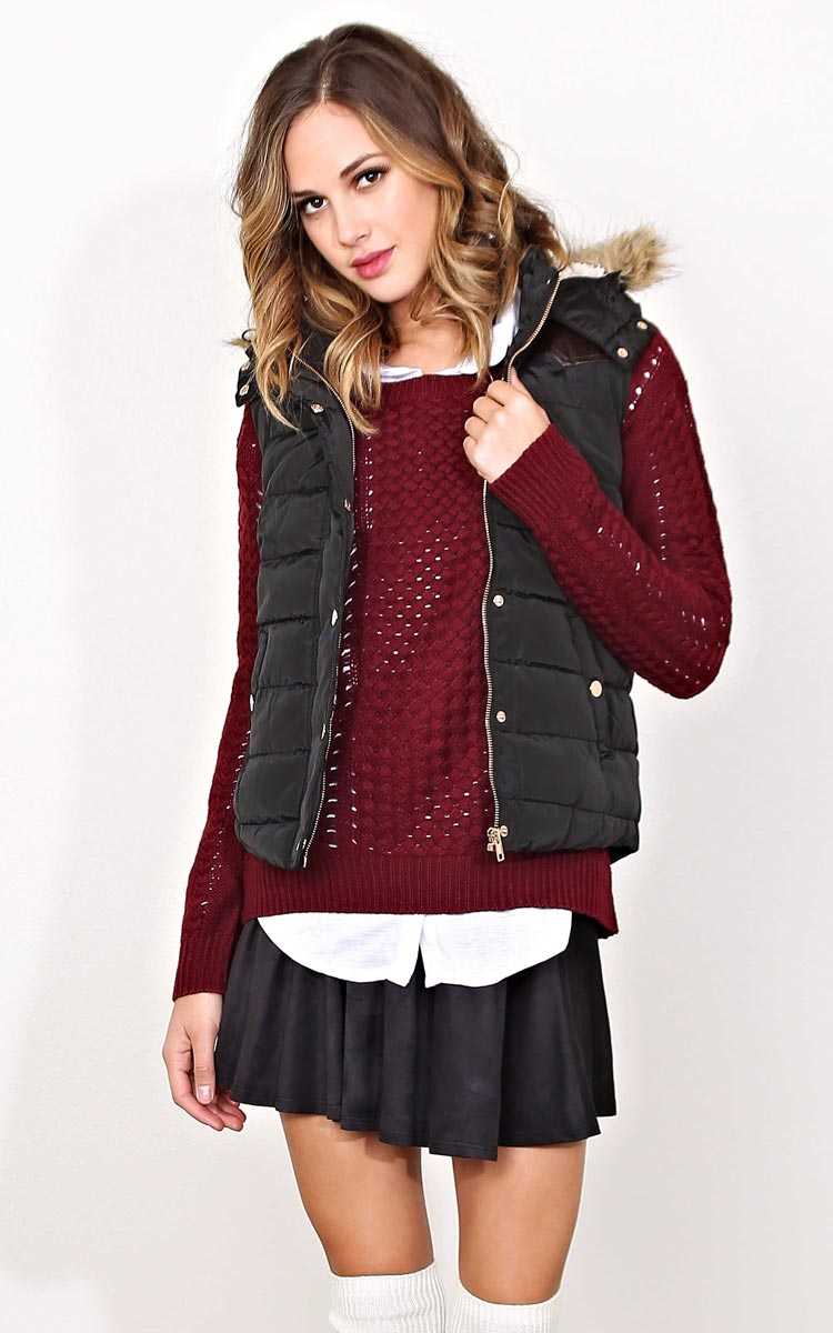 Snow Luge Faux Fur Lined Quilted Vest - - Black in Size by Styles For Less
